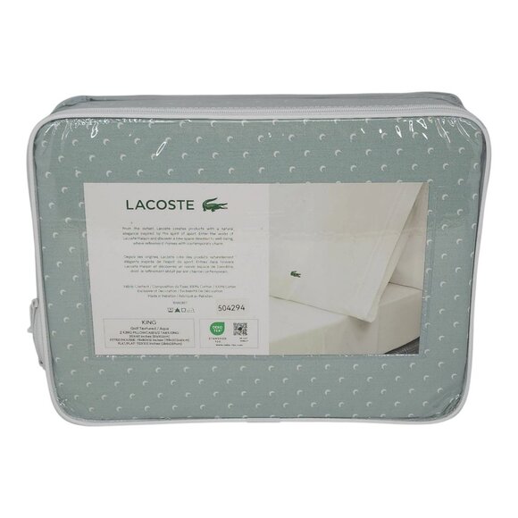 Lacoste King Cotton Percale Sheet Set Moon Print Aqua Green Light Weight - Picture 2 of 11